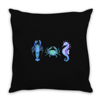 Crustaceancore Ocean Blush Crustacean Lobster Crab Seahorse Throw Pillow | Artistshot