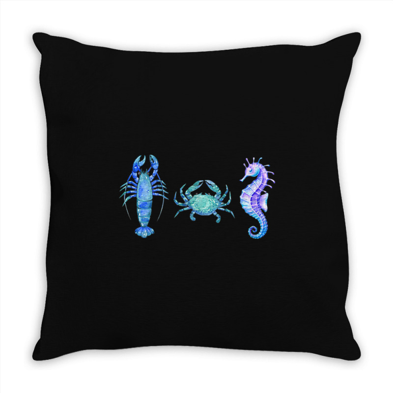 Crustaceancore Ocean Blush Crustacean Lobster Crab Seahorse Throw Pillow | Artistshot