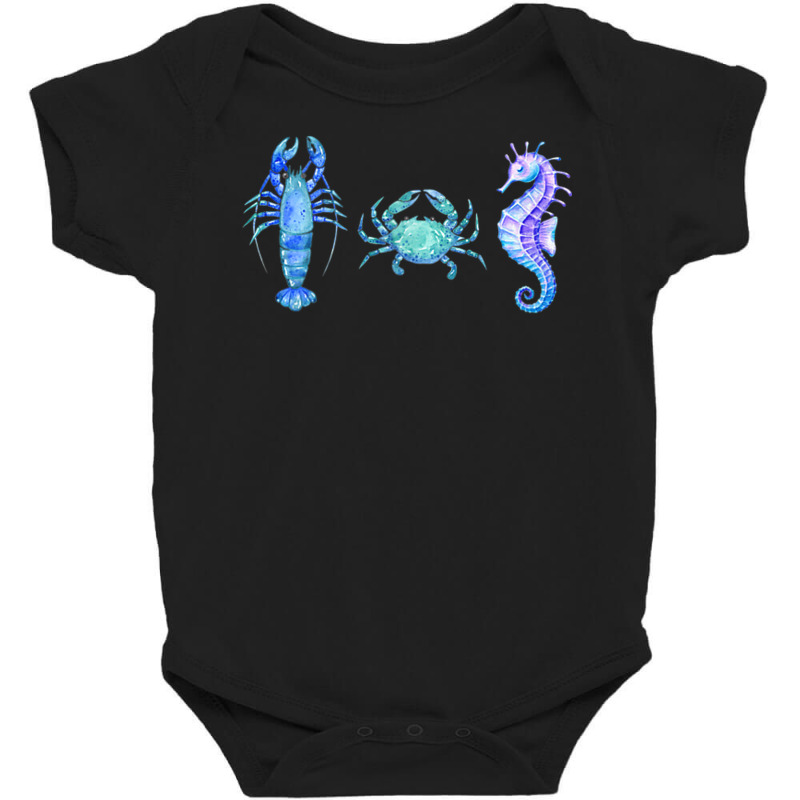 Crustaceancore Ocean Blush Crustacean Lobster Crab Seahorse Baby Bodysuit | Artistshot