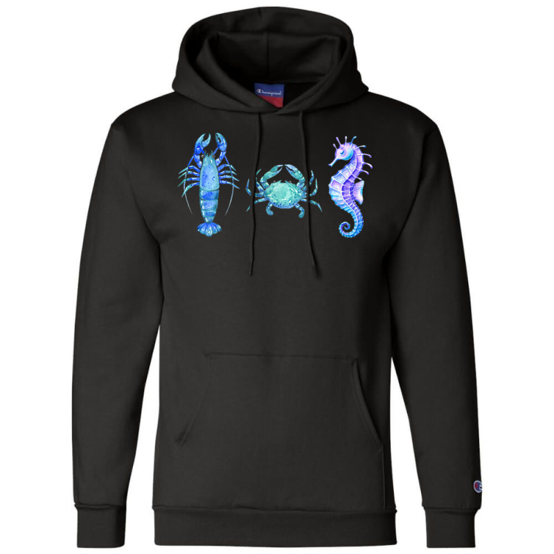 Crustaceancore Ocean Blush Crustacean Lobster Crab Seahorse Champion Hoodie | Artistshot