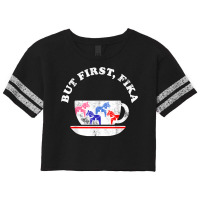 But First Fika Scandinavian Coffee Break Dala Horse Scorecard Crop Tee | Artistshot