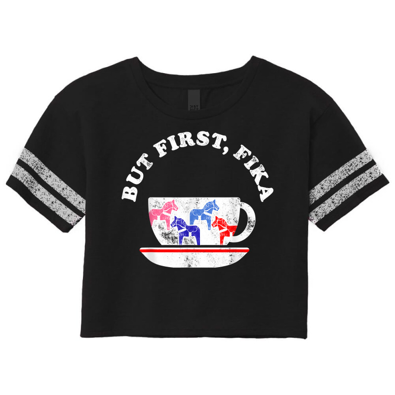 But First Fika Scandinavian Coffee Break Dala Horse Scorecard Crop Tee by CaitlynLevine | Artistshot