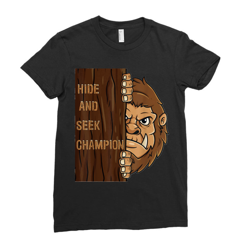 Bigfoot Hide And Seek Champion Funny Sasquatch Forest T Shirt Ladies Fitted T-Shirt by AngelinaMarie | Artistshot