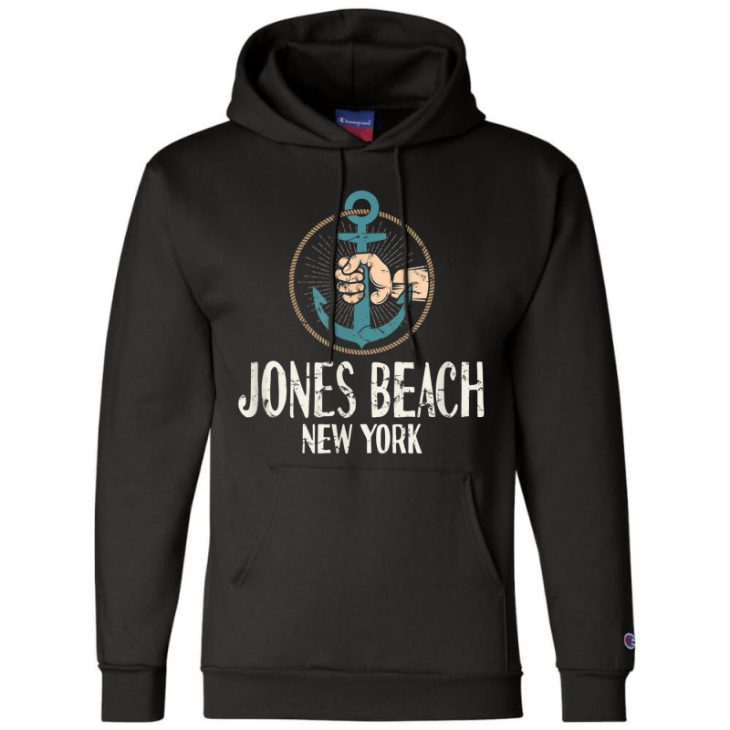 Jones Beach New York Boat Anchor T Shirt Distressed Champion Hoodie by cm-arts | Artistshot