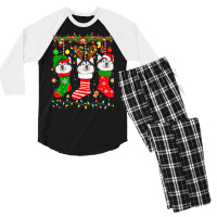 Alaskan Malamute Dog In Christmas Socks Lights Xmas Men's 3/4 Sleeve Pajama Set | Artistshot