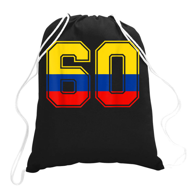 60th Birthday Colombian 60 Years Old Number 60 Colombia Flag Drawstring Bags | Artistshot