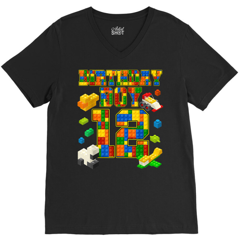 12 Years Old Block Building Boy 12th Birthday Master Builder V-neck Tee | Artistshot