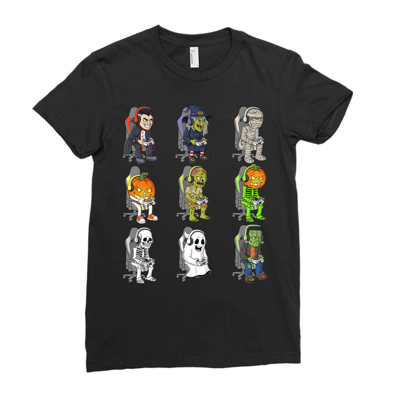 Gamer Halloween Skeleton Vampire Gaming Mummy Boys Kids Teen Ladies Fitted T-Shirt by Jennifer90 | Artistshot