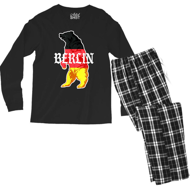 Berlin Bear Painted In The German Flag Vintage Typography Men's Long Sleeve Pajama Set | Artistshot