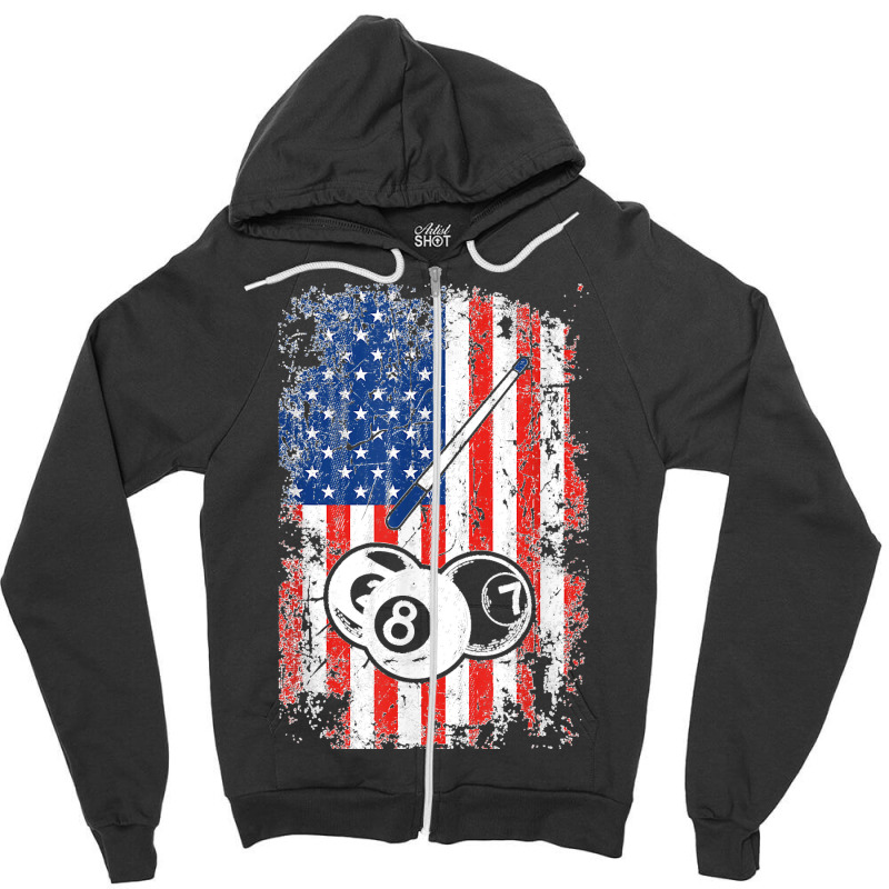 Billiards American Flag Cue Pool Balls Billiard Player Gift Zipper Hoodie | Artistshot