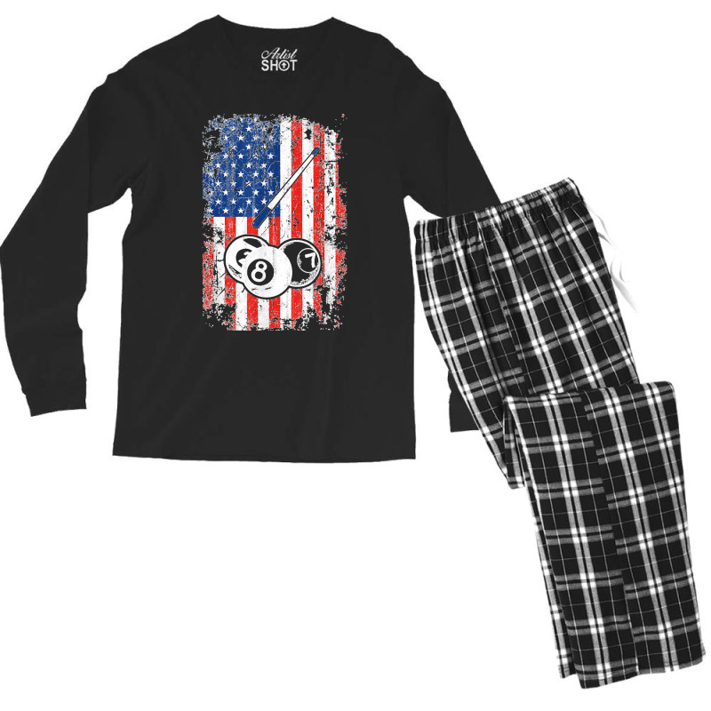 Billiards American Flag Cue Pool Balls Billiard Player Gift Men's Long Sleeve Pajama Set | Artistshot