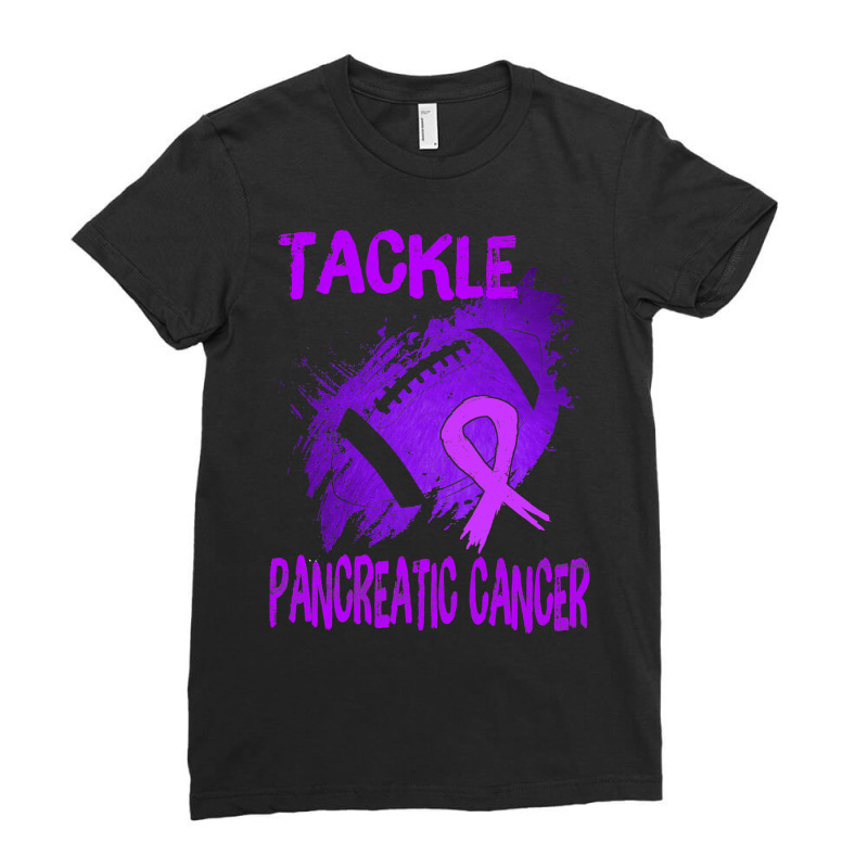 Football Tackle Pancreatic Cancer Awareness Month Ladies Fitted T-Shirt by peafowl | Artistshot