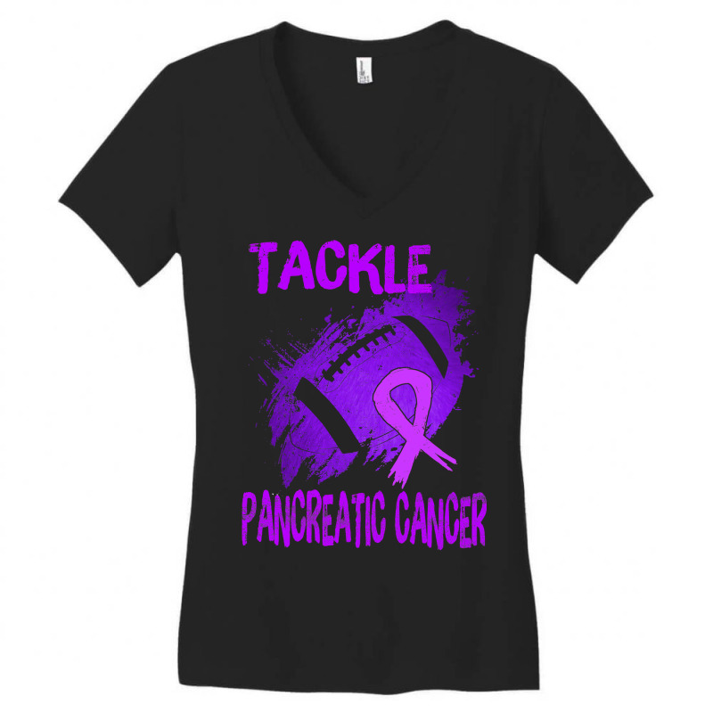 Football Tackle Pancreatic Cancer Awareness Month Women's V-Neck T-Shirt by peafowl | Artistshot