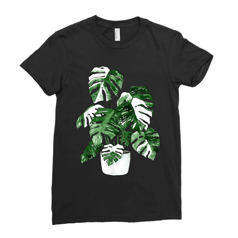 Variegated Monstera Deliciosa Variegata House Plant Ear Ladies Fitted T-Shirt by LaynieWash | Artistshot