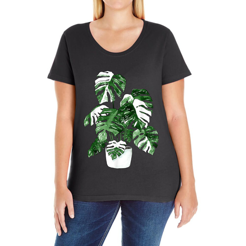 Variegated Monstera Deliciosa Variegata House Plant Ear Ladies Curvy T-Shirt by LaynieWash | Artistshot