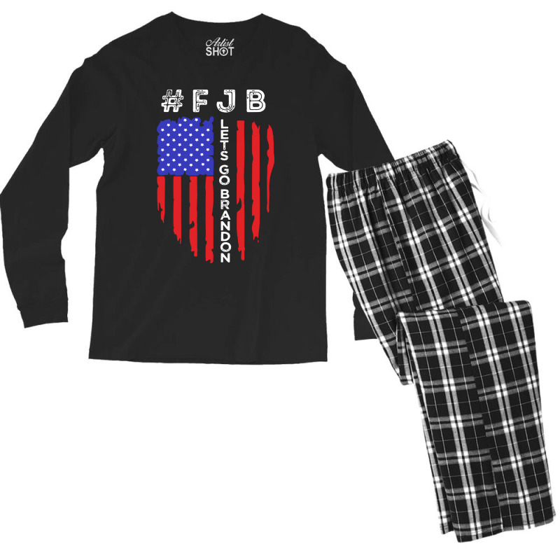 Lets Go Brandon Tee Conservative Anti Liberal Us Flag Men's Long Sleeve Pajama Set | Artistshot