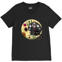 Funny Cat & Moon Sugar Skull Dia De Los Muertos Day Of Dead Raglan Bas V-neck Tee | Artistshot