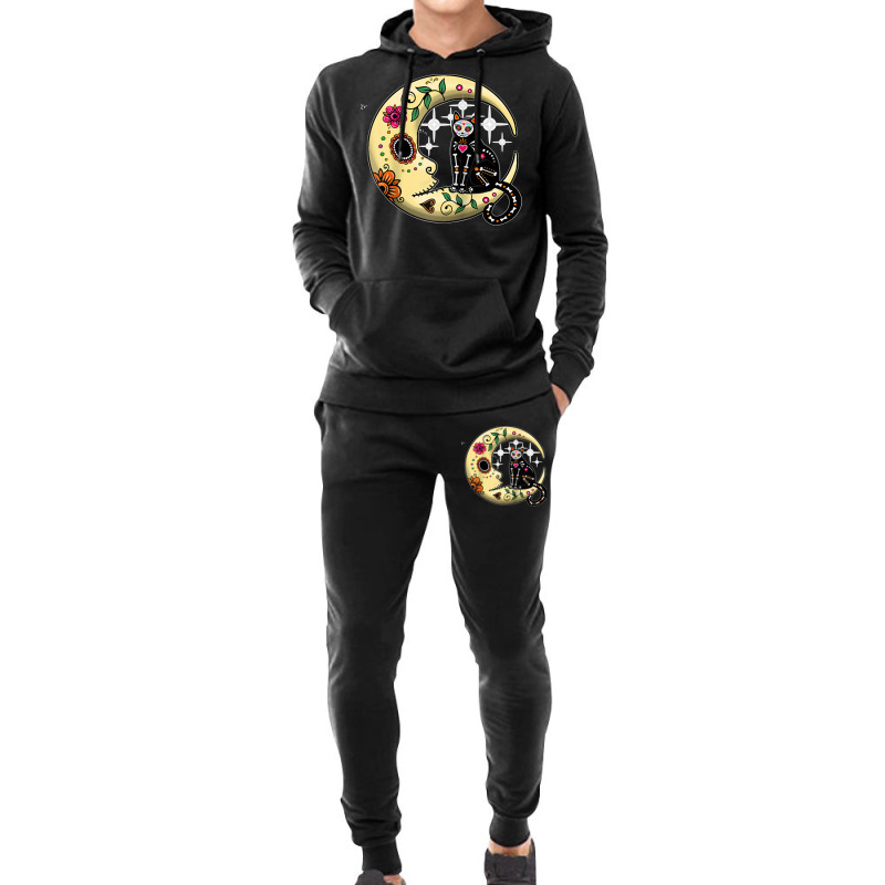 Funny Cat & Moon Sugar Skull Dia De Los Muertos Day Of Dead Raglan Bas Hoodie & Jogger Set | Artistshot