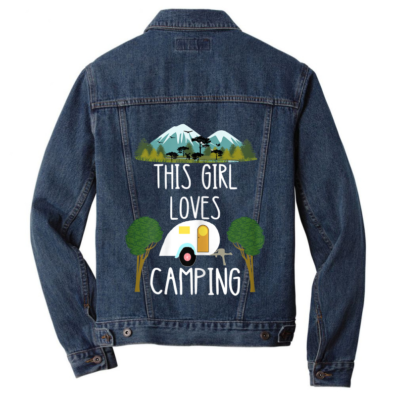 This Girl Loves Camping Rv Teardrop Trailer Camper Caravan Men Denim Jacket by MarilynCleo | Artistshot