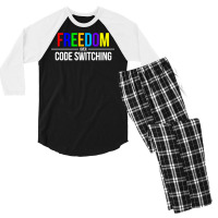 Freedom Over Code Switching Rainbow Long Sleeve T Shirt Men's 3/4 Sleeve Pajama Set | Artistshot