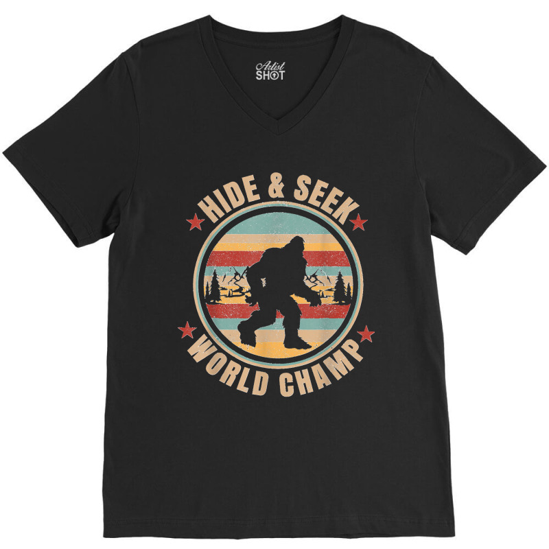 Bigfoot Sasquatsch Vintage Retro Hide & Seek World Champion V-Neck Tee by cm-arts | Artistshot