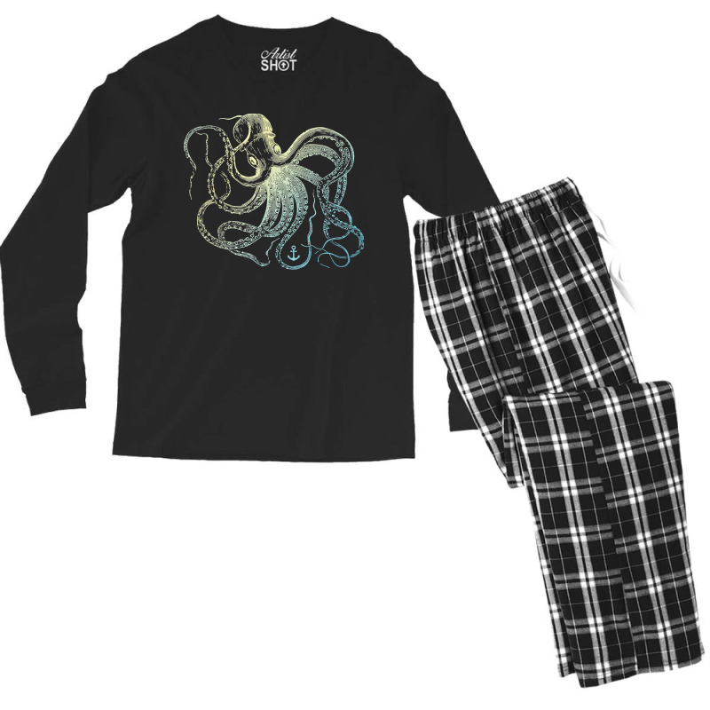 Octopus Cool Vintage Marine Biologist Ocean Sea Life 3 Men's Long Sleeve Pajama Set | Artistshot