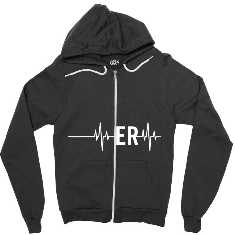 Emergency Medicine Physician Nurse Gift Er Heartbeat Zipper Hoodie | Artistshot