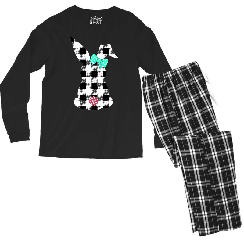 Easter Bunny Black And White Plaid Rabbit Happy Egg Hunt Men's Long Sleeve Pajama Set | Artistshot