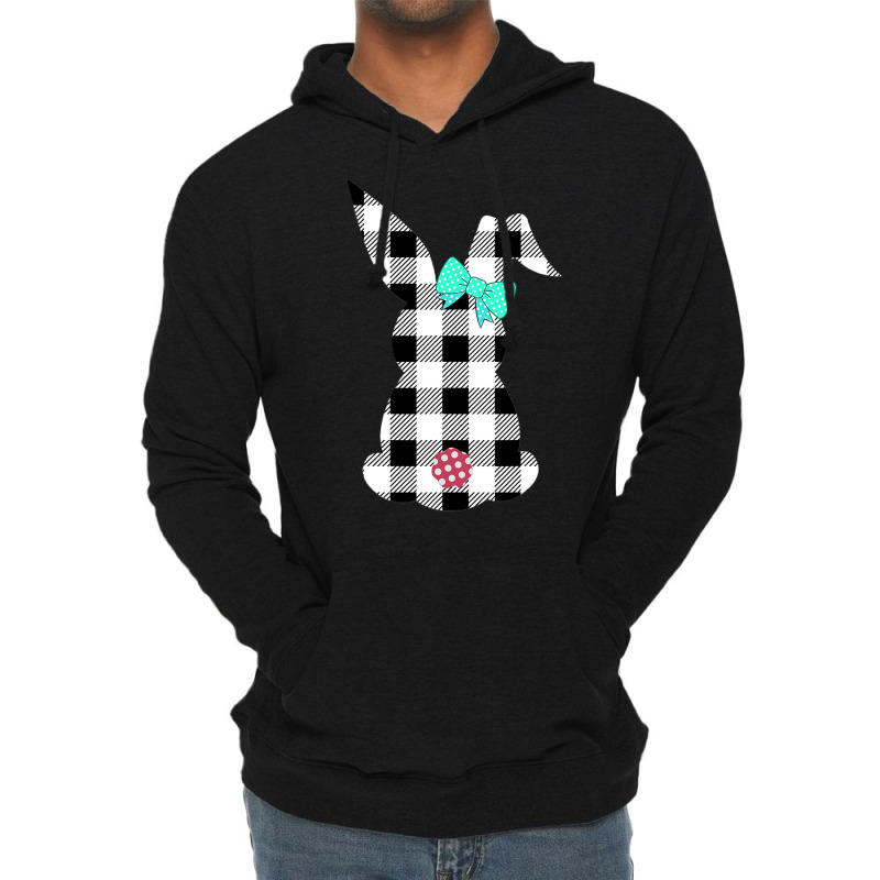 Easter Bunny Black And White Plaid Rabbit Happy Egg Hunt Lightweight Hoodie | Artistshot