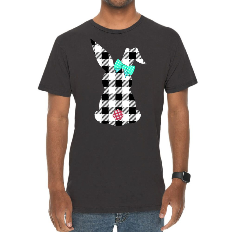 Easter Bunny Black And White Plaid Rabbit Happy Egg Hunt Vintage T-shirt | Artistshot