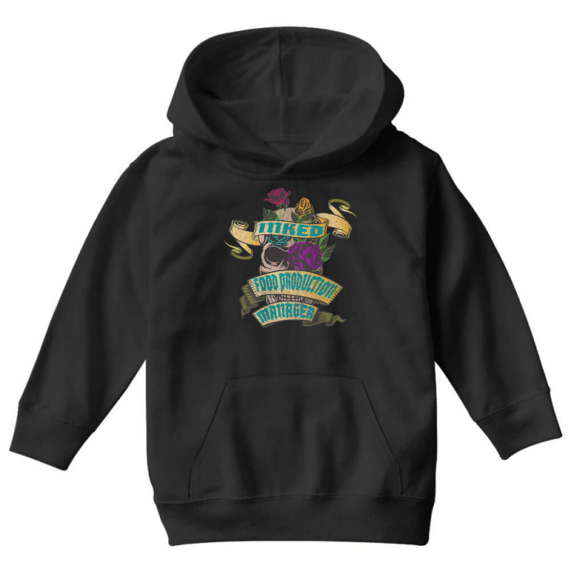 Food Production Manager Inked Skull Tattoo Backside Design Youth Hoodie | Artistshot