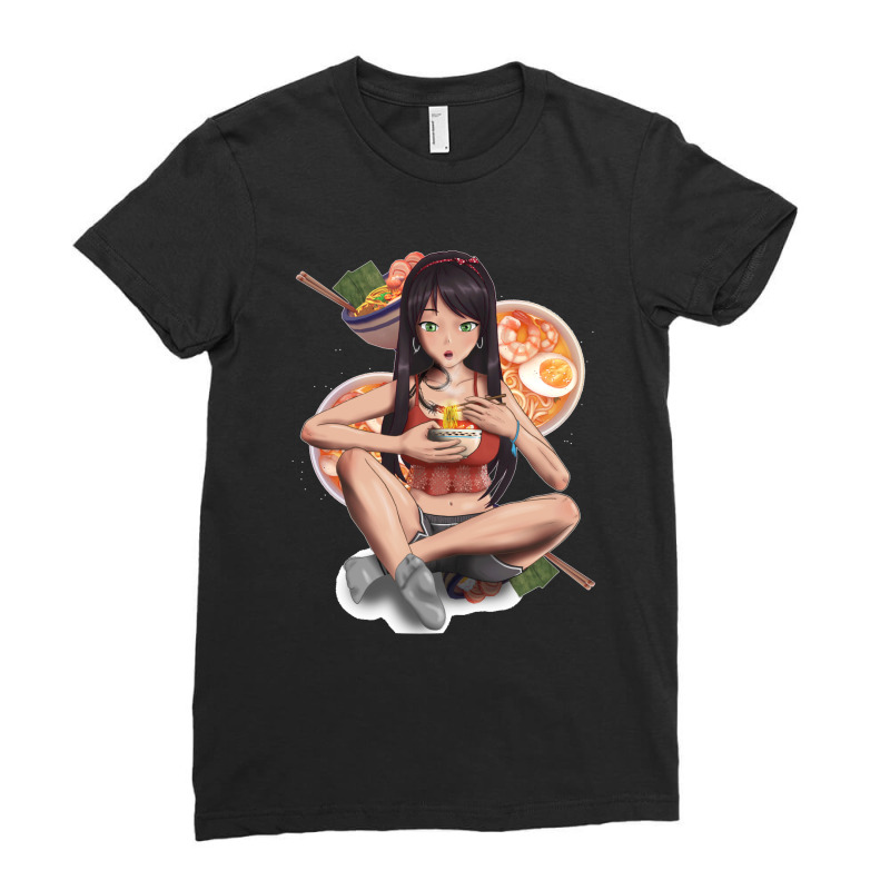 Anime Girl And Ramen Anime Girl And Foods Collection Item 2 Ladies Fitted T-Shirt by cm-arts | Artistshot