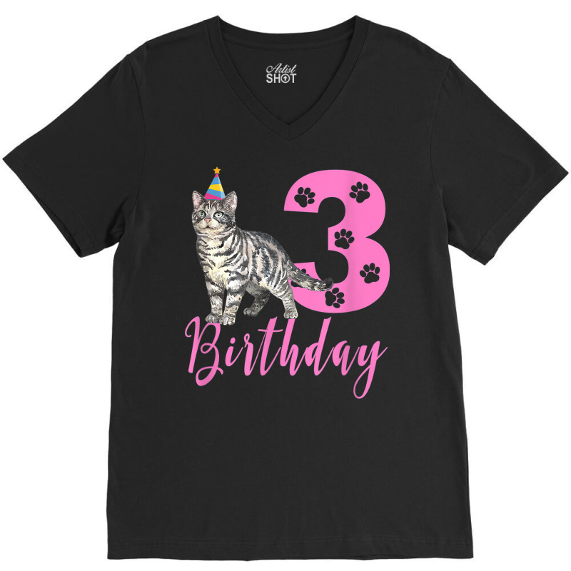 Cute American Shorthair 3th Birthday V-Neck Tee by Newart | Artistshot