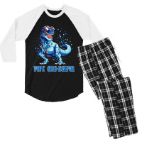 Type 1 Diabetes Awareness Ribbon T1d T Rex Dinosaur Boys Men's 3/4 Sleeve Pajama Set | Artistshot