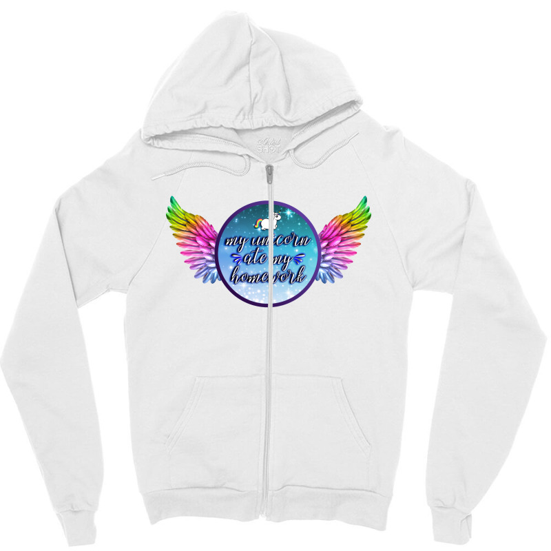 My Unicorn Ate My Homework Wing Zipper Hoodie | Artistshot