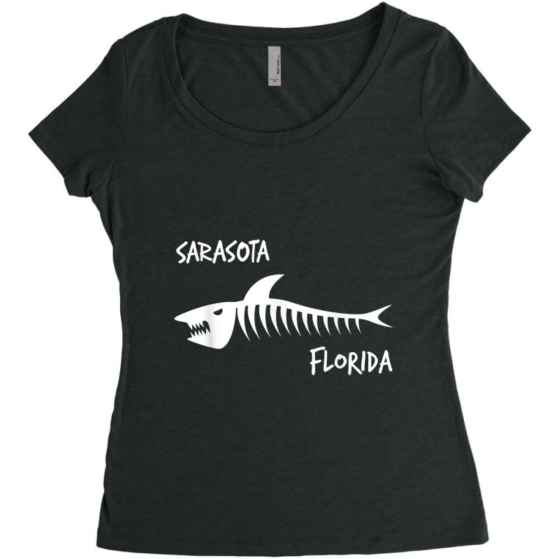 Sarasota Florida Fl Shark Skeleton White Print T-shirt Women's Triblend Scoop T-shirt by cm-arts | Artistshot