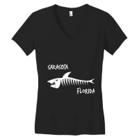 Sarasota Florida Fl Shark Skeleton White Print T-shirt Women's V-neck T-shirt | Artistshot