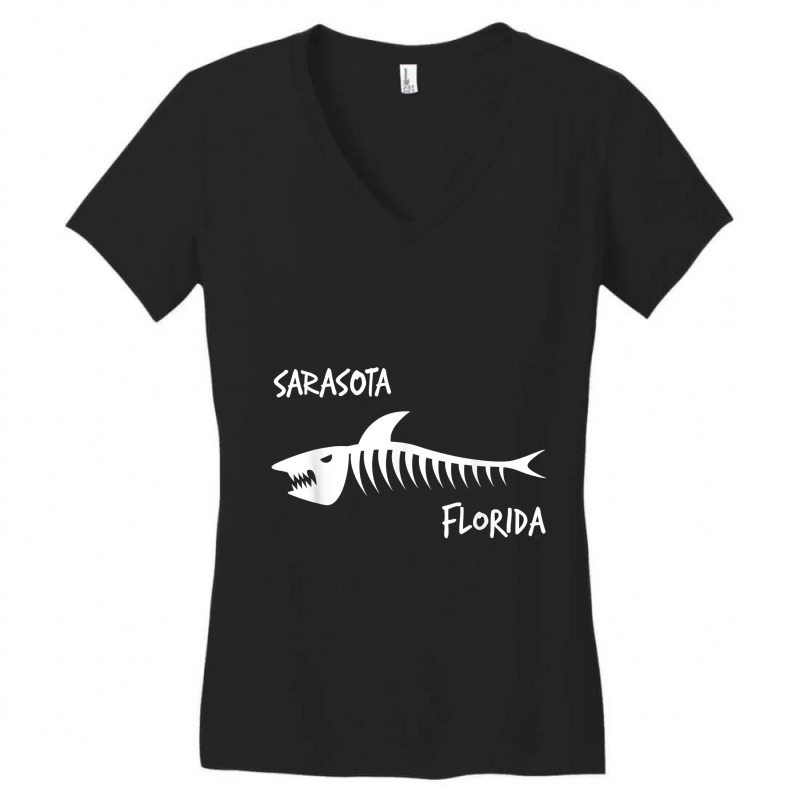 Sarasota Florida Fl Shark Skeleton White Print T-shirt Women's V-Neck T-Shirt by cm-arts | Artistshot