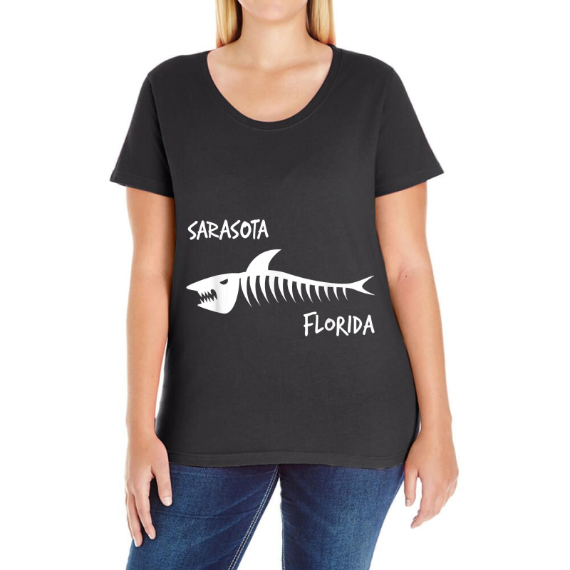 Sarasota Florida Fl Shark Skeleton White Print T-shirt Ladies Curvy T-Shirt by cm-arts | Artistshot