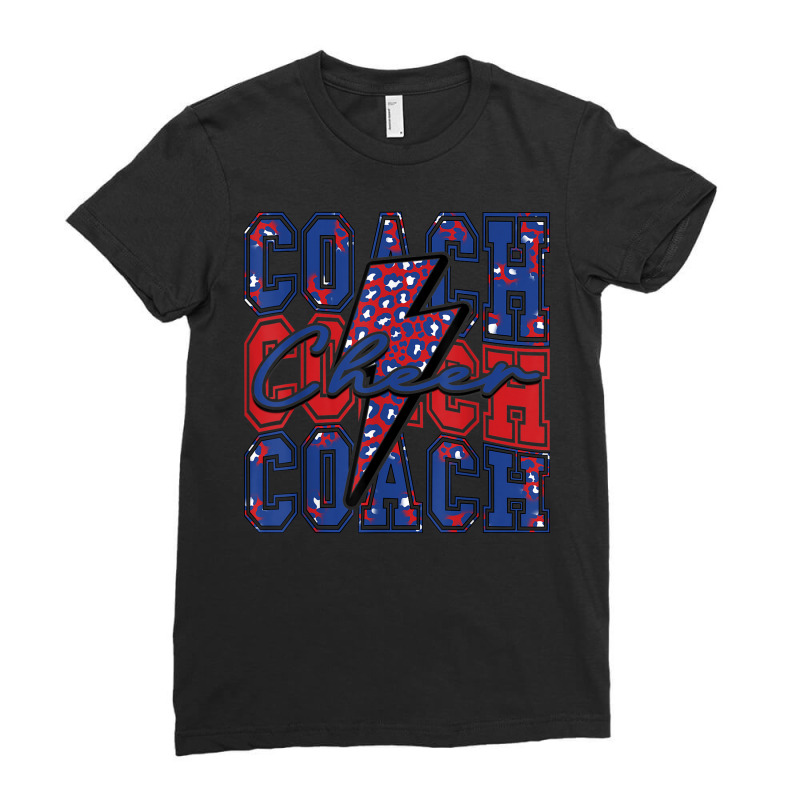 Cheer Coach Lightning Bolt Cheer Leopard Blue Red Ladies Fitted T-Shirt by Hoodies | Artistshot