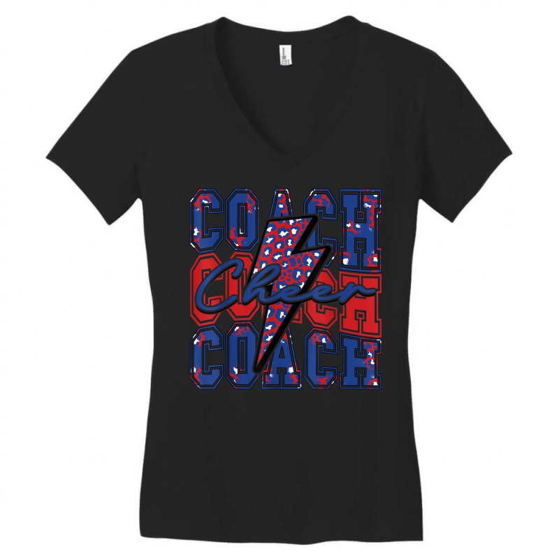 Cheer Coach Lightning Bolt Cheer Leopard Blue Red Women's V-Neck T-Shirt by Hoodies | Artistshot