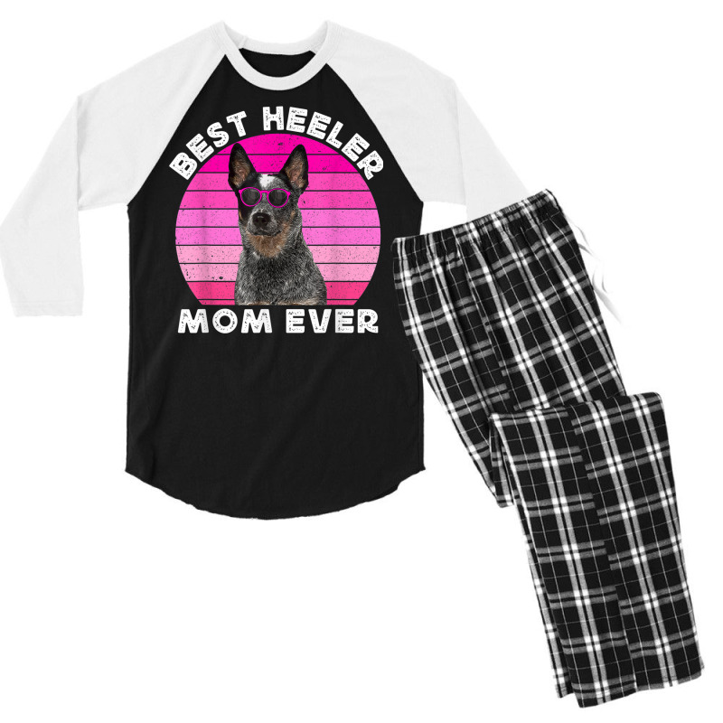 Blue Heeler Mom For Women Retro Blue Australian Cattle Dog Men's 3/4 Sleeve Pajama Set by Newdesigns | Artistshot