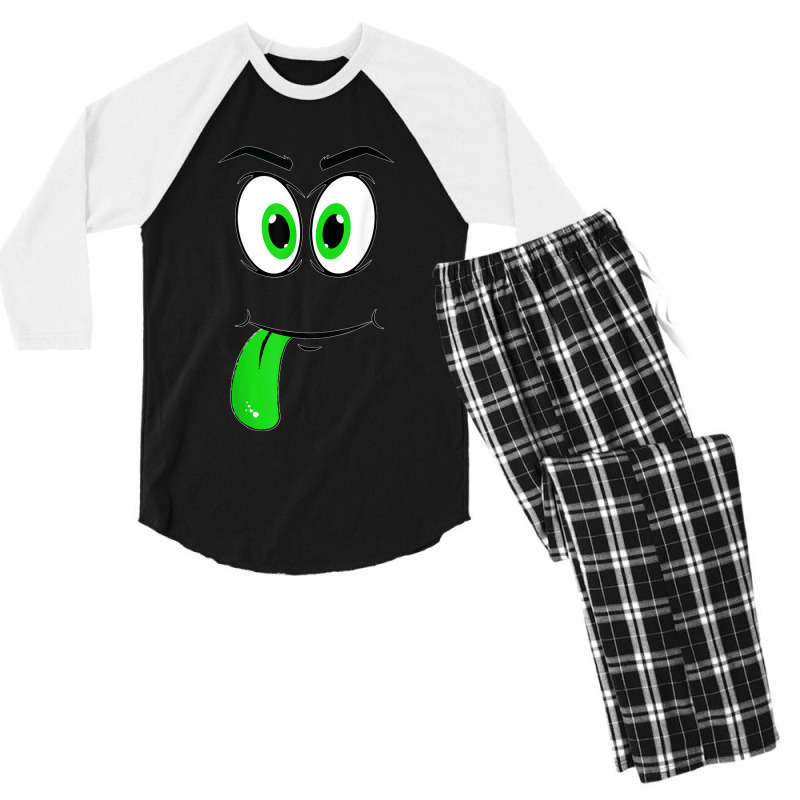 Cute Monster Face Green Tongue Easy Halloween Costume Men's 3/4 Sleeve Pajama Set | Artistshot