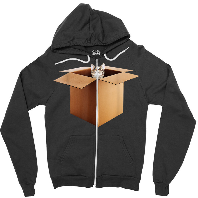 Funny Cat In A Big Cardboard Box For Cat Owners T Shirt Zipper Hoodie by cm-arts | Artistshot