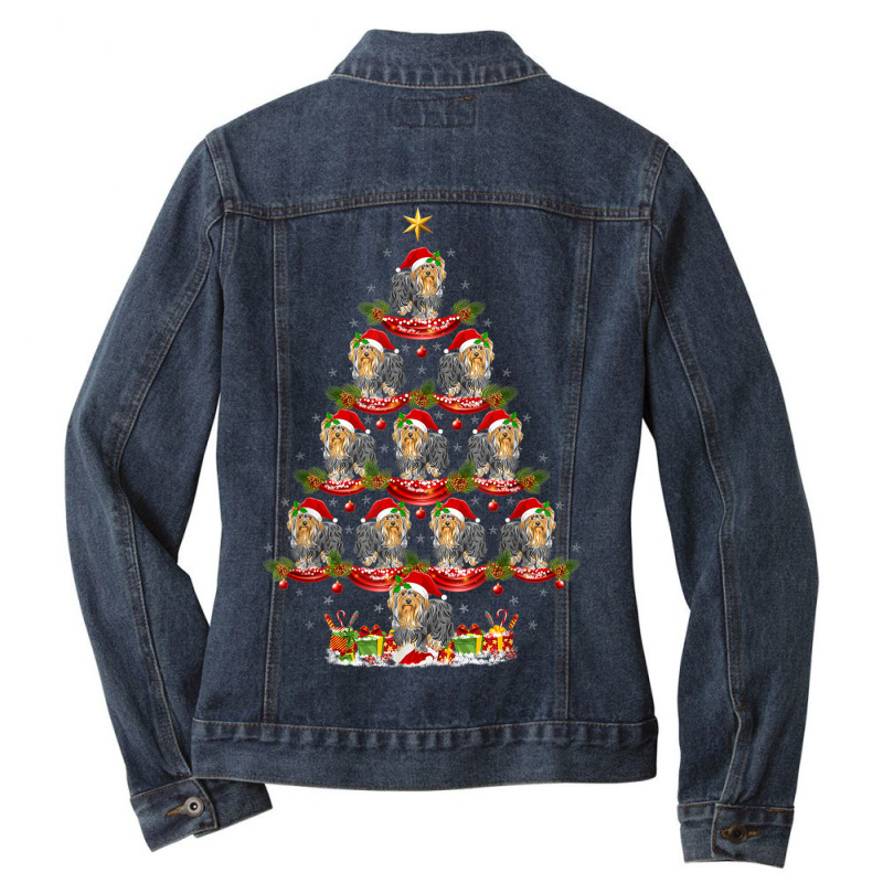 Funny Xmas Holiday Yorkshire Terrier Dog Christmas Tree Ladies Denim Jacket by Shirts | Artistshot