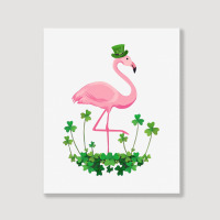 Flamingo Saint Patricks Day Gift Irish Clover Flamingo Lover Portrait Canvas Print | Artistshot