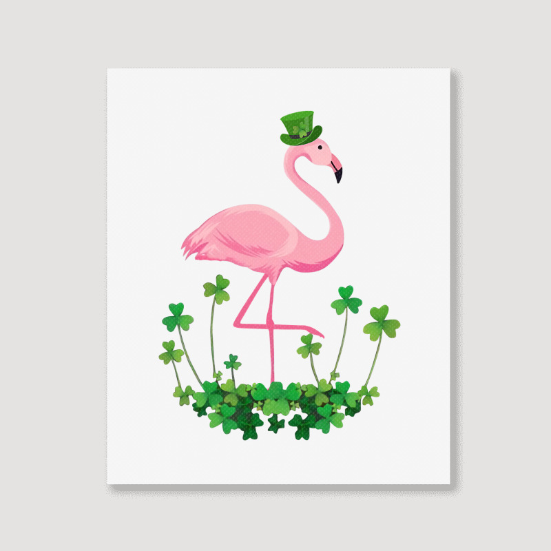 Flamingo Saint Patricks Day Gift Irish Clover Flamingo Lover Portrait Canvas Print | Artistshot