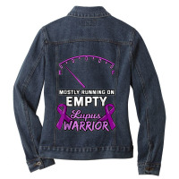 Mostly Running On Empty Lupus Warrior Fuel Gauge Low Ribbon T Shirt Ladies Denim Jacket | Artistshot