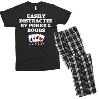 Easily Distracted By Poker & Boobs Funny Poker Player Humor Men's T-shirt Pajama Set | Artistshot