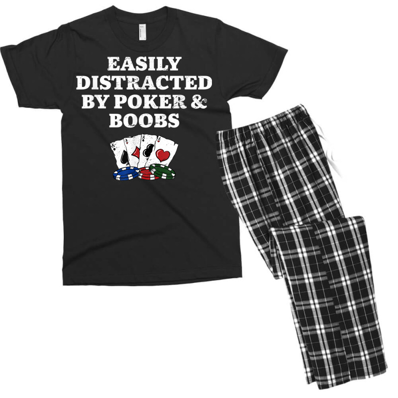 Easily Distracted By Poker & Boobs Funny Poker Player Humor Men's T-shirt Pajama Set | Artistshot